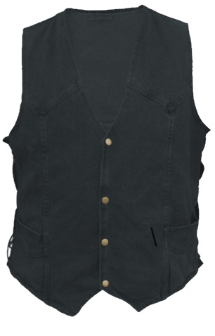 (image for) Men's Black Denim 4 snap front vest with side laces